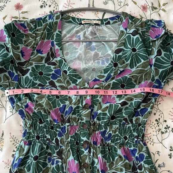 Marine Layer Annika Dress Floral Green and Purple Midi S Small - Picture 6 of 6